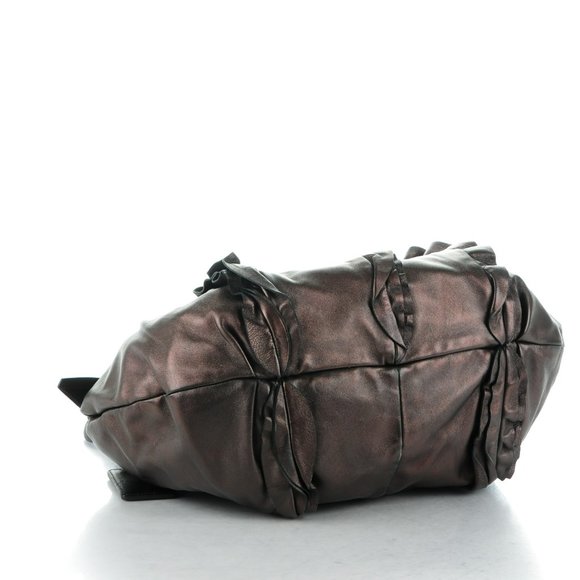 PRADA Metallic Nappa Ruffle Hobo Grafite Mordore - Picture 4 of 7